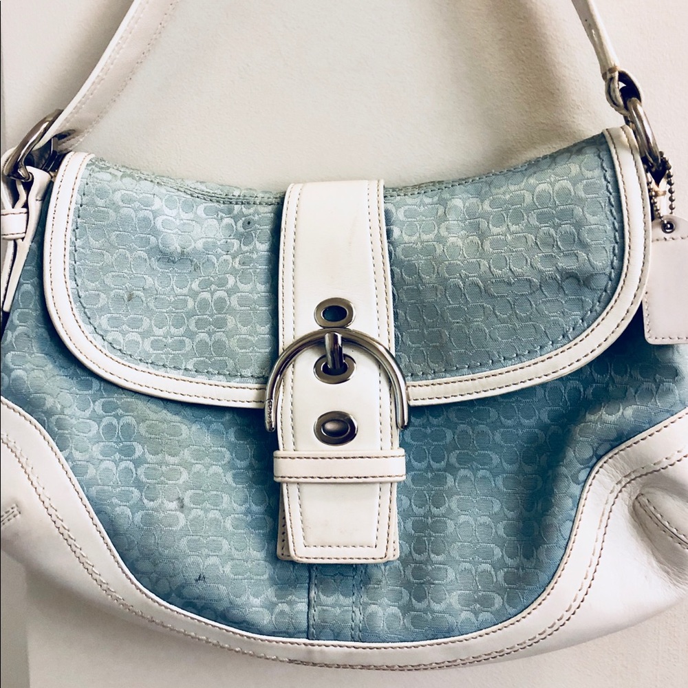 Coach light blue and white pocketbook